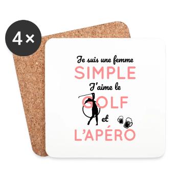 Golf - Femme simple j'aime le golf et l'apéro - Dessous de verre (lot de 4) - blanc - Devant