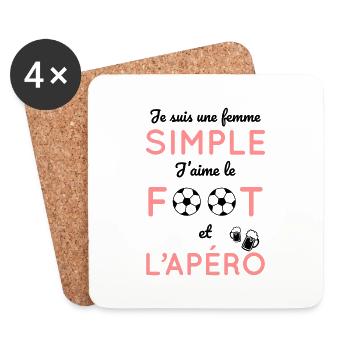 Je suis une femme simple j'aime le foot et l'apéro - Dessous de verre (lot de 4) - blanc - Devant