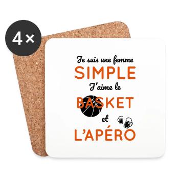 Femme simple aime le basket et l'apéro - Dessous de verre (lot de 4) - blanc - Devant