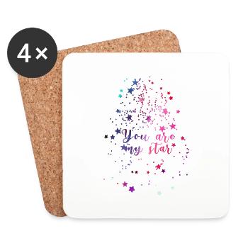 étoiles, étoiles blanches, tu es mon étoile, étoile, colorée - Dessous de verre (lot de 4) - blanc - Devant