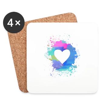 heart, colorful,pastel,painting,watercolor,pink,blue - Coasters (set of 4) - white - Front