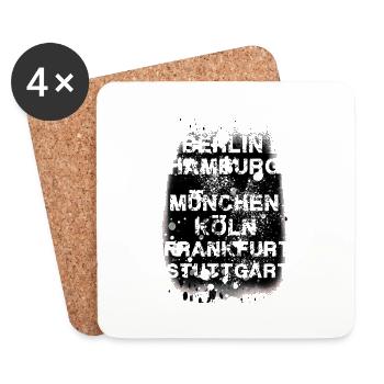noir,villes allemandes,francfort,berlin,hambourg - Dessous de verre (lot de 4) - blanc - Devant