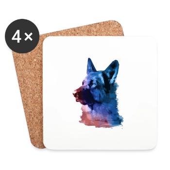 Berger allemand, Berger, Chien, Graffiti - Dessous de verre (lot de 4) - blanc - Devant