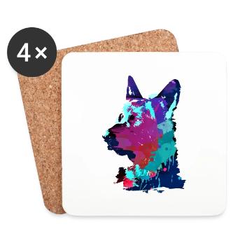 berger allemand, chien, graffiti, berger allemand, - Dessous de verre (lot de 4) - blanc - Devant