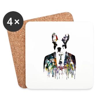 bouledogue, chien, grand danois, costume, graffiti, coloré - Dessous de verre (lot de 4) - blanc - Devant