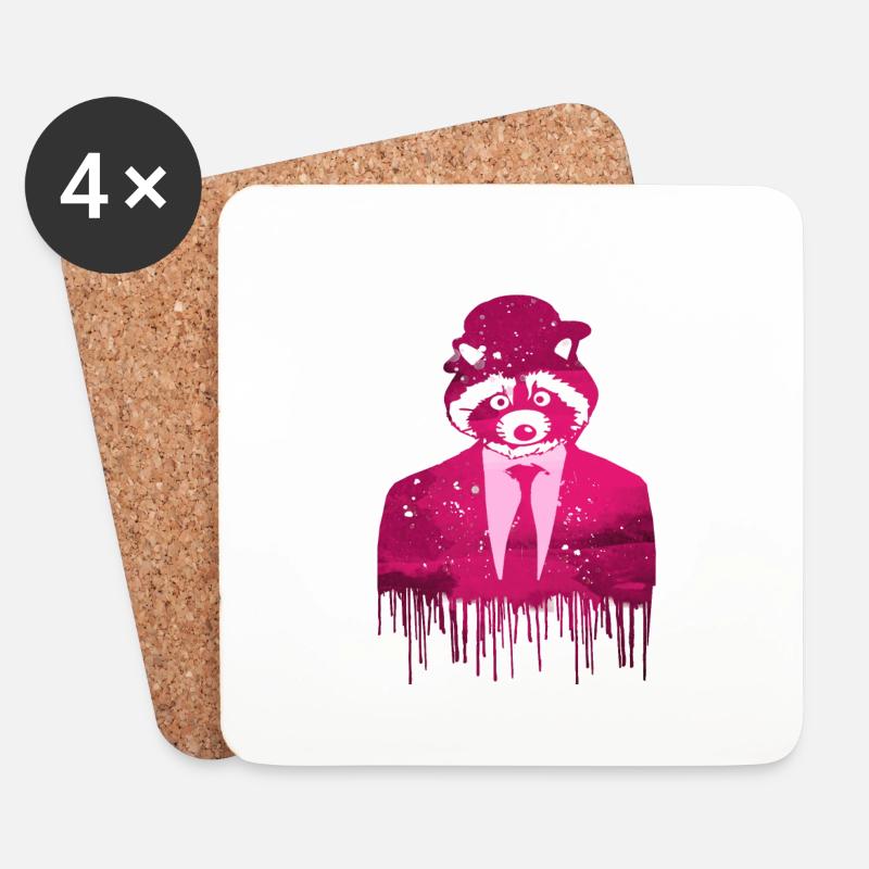 waschbär, pink,graffiti,anzug,hut - Untersetzer (4er-Set) - Weiß