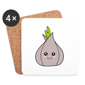 Kawaii Gemüse Zwiebel Knoblauch lustige Geschenke - Untersetzer (4er-Set) - Weiß - Vorne