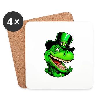 Drôle de dinosaure de la Saint-Patrick avec chapeau haut de forme - Dessous de verre (lot de 4) - blanc - Devant
