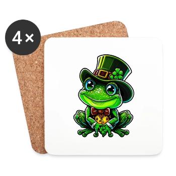 Cheerful frog with St Patrick Day top hat - Coasters (set of 4) - white - Front