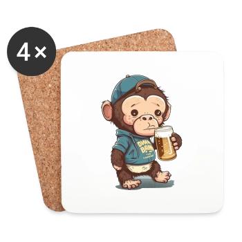 Chimpanzé mignon avec de la bière - Dessous de verre (lot de 4) - blanc - Devant