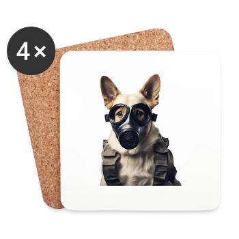 Hund mit Gasmaske - Untersetzer (4er-Set) - Weiß - Vorne