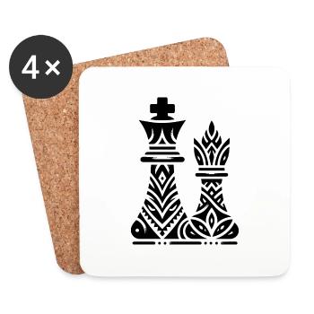 Pièce d’échecs Roi et Reine dans le Style de tatouage - Dessous de verre (lot de 4) - blanc - Devant