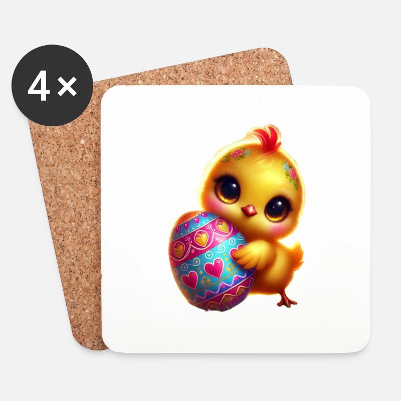 Ostern-Kücken mit Ei - Untersetzer (4er-Set) - Weiß