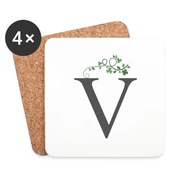 V mit Kleeblätter - Untersetzer (4er-Set) - Weiß - Vorne