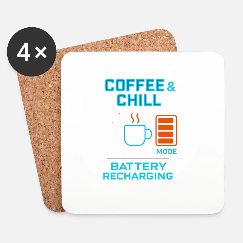 Coffe and chill battery recharging - Coasters (set of 4) - white