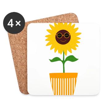 70s Flower Pattern Sunflower - Coasters (set of 4) - white - Front