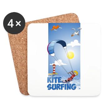 Colorful illustration of a kitesurfer - Coasters (set of 4) - white - Front