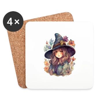 Cute witch framed by flowers - Coasters (set of 4) - white - Front