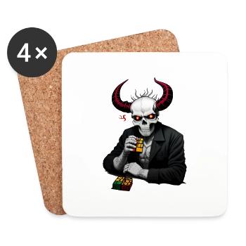 Horned skull | Destroyed his puzzle cube - Coasters (set of 4) - white - Front