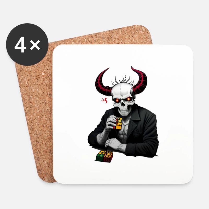 Horned skull | Destroyed his puzzle cube - Coasters (set of 4) - white