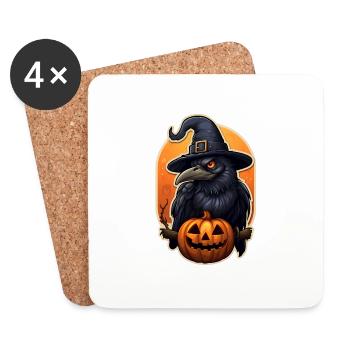 Krähe Rabe Halloween - Untersetzer (4er-Set) - Weiß - Vorne