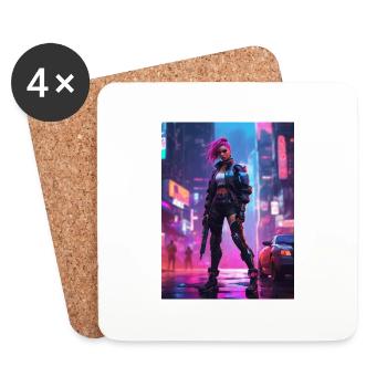 Cyberpunk Girl in neon, Cyborg - Untersetzer (4er-Set) - Weiß - Vorne