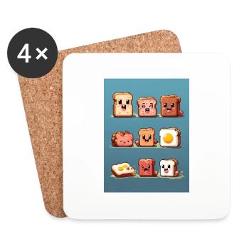 Pixelart, Frühstück - Untersetzer (4er-Set) - Weiß - Vorne