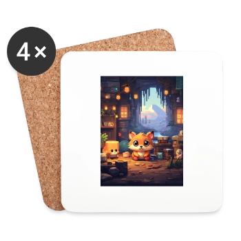 Pixelart Fuchs - Untersetzer (4er-Set) - Weiß - Vorne