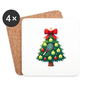 Festliches Tennis-Weihnachtsbaum-Design - Untersetzer (4er-Set) - Weiß - Vorne