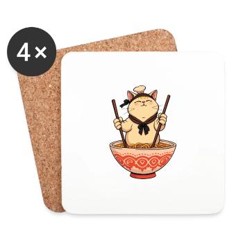 Sushi Cat – Funny Noodle Chef Cat! - Coasters (set of 4) - white - Front