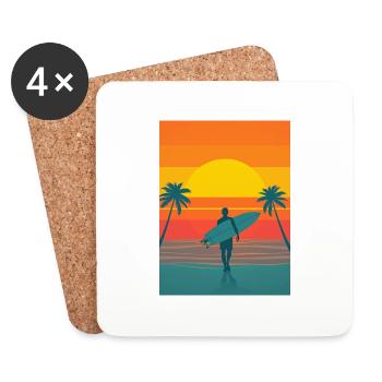 Motif rétro surfeur coucher de soleil – Look été et liberté - Dessous de verre (lot de 4) - blanc - Devant