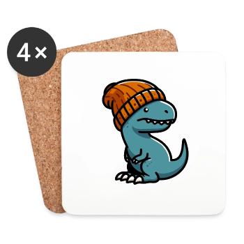Bébé T Rex Dino Dinosaure Bonnet Autocollant - Dessous de verre (lot de 4) - blanc - Devant