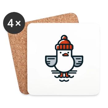 Nordsee Moin Möwe mit Beanie Mütze T-Shirt - Untersetzer (4er-Set) - Weiß - Vorne