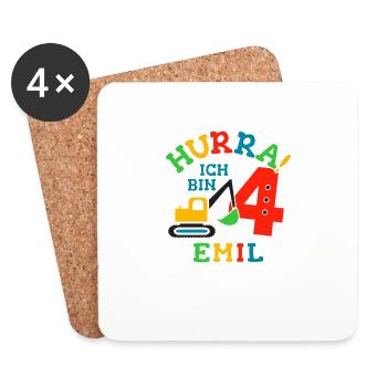 Name Emil 4. Geburtstag Personalisiert - Untersetzer (4er-Set) - Weiß - Vorne