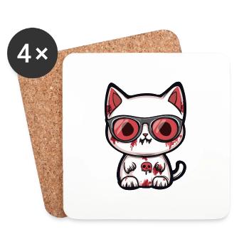 Katze Halloween Cool - Untersetzer (4er-Set) - Weiß - Vorne
