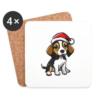 Beagle Dog Christmas - Coasters (set of 4) - white - Front
