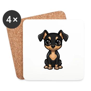 Pinscher chien bande dessinée bébé - Dessous de verre (lot de 4) - blanc - Devant