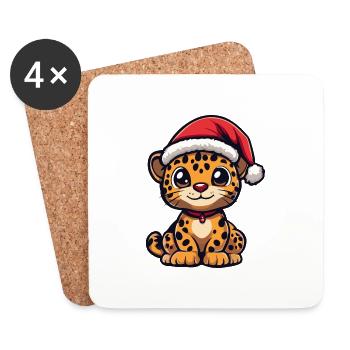 Leopard Weihnachten Christmas - Untersetzer (4er-Set) - Weiß - Vorne