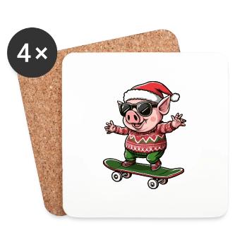 Pig Christmas Funny - Coasters (set of 4) - white - Front