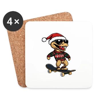 Schlange Kobra Weihnachten Lustig - Untersetzer (4er-Set) - Weiß - Vorne
