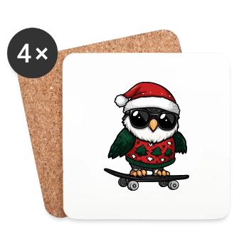 Eule Weihnachten Lustig - Untersetzer (4er-Set) - Weiß - Vorne