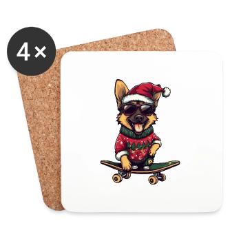 Berger Allemand Noël Drôle - Dessous de verre (lot de 4) - blanc - Devant