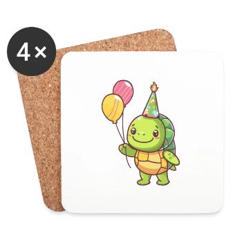 Tortue Anniversaire Bébé - Dessous de verre (lot de 4) - blanc - Devant