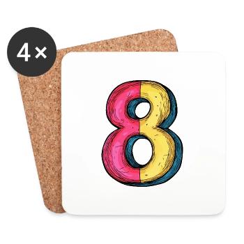 8 Symbole numérique - Dessous de verre (lot de 4) - blanc - Devant