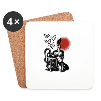 Machine à encre avec stylo et soleil - Dessous de verre (lot de 4) - blanc - Devant