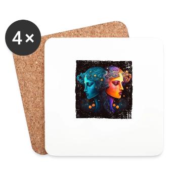 Gémeaux Zodiaque Aquarelle Aquarelle Boho - Dessous de verre (lot de 4) - blanc - Devant