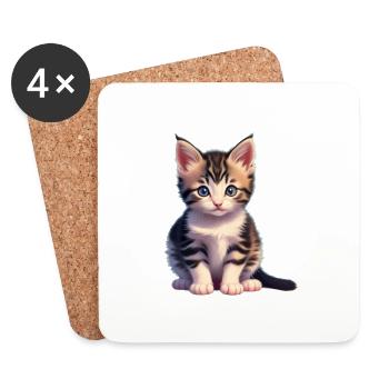 Katze - Untersetzer (4er-Set) - Weiß - Vorne