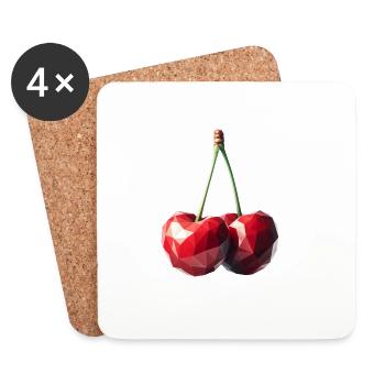 Cerises dans le style polygonal - Dessous de verre (lot de 4) - blanc - Devant