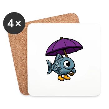 Sea Fish Rubber Boots Umbrella in the Dry - Coasters (set of 4) - white - Front
