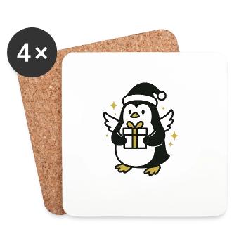 Pingouin avec cadeau et chapeau de Père Noël - Dessous de verre (lot de 4) - blanc - Devant